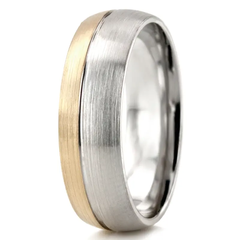10K white-yellow-white gold 7mm. satin basic-carved-simple-wedding-ring - alternate view 6