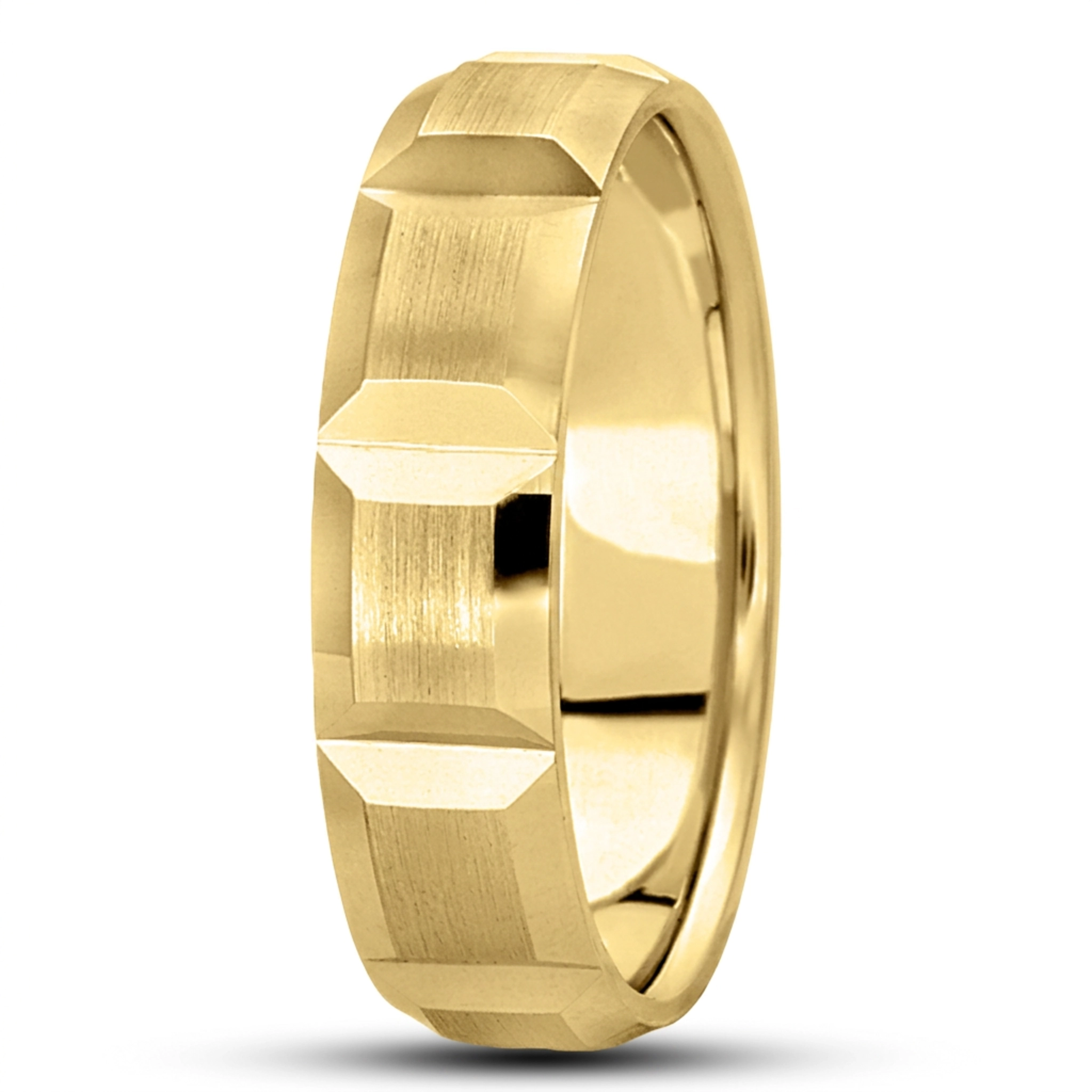 10K yellow gold 6mm. satin basic-diamond-carved-wedding-ring - alternate view 2