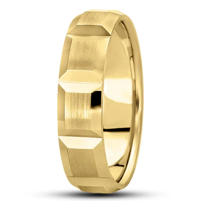 10K yellow gold 6mm. satin basic-diamond-carved-wedding-ring - alternate view 2