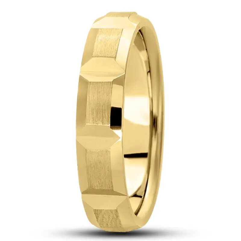 10K yellow gold 5mm. satin basic-diamond-carved-wedding-ring - alternate view 6