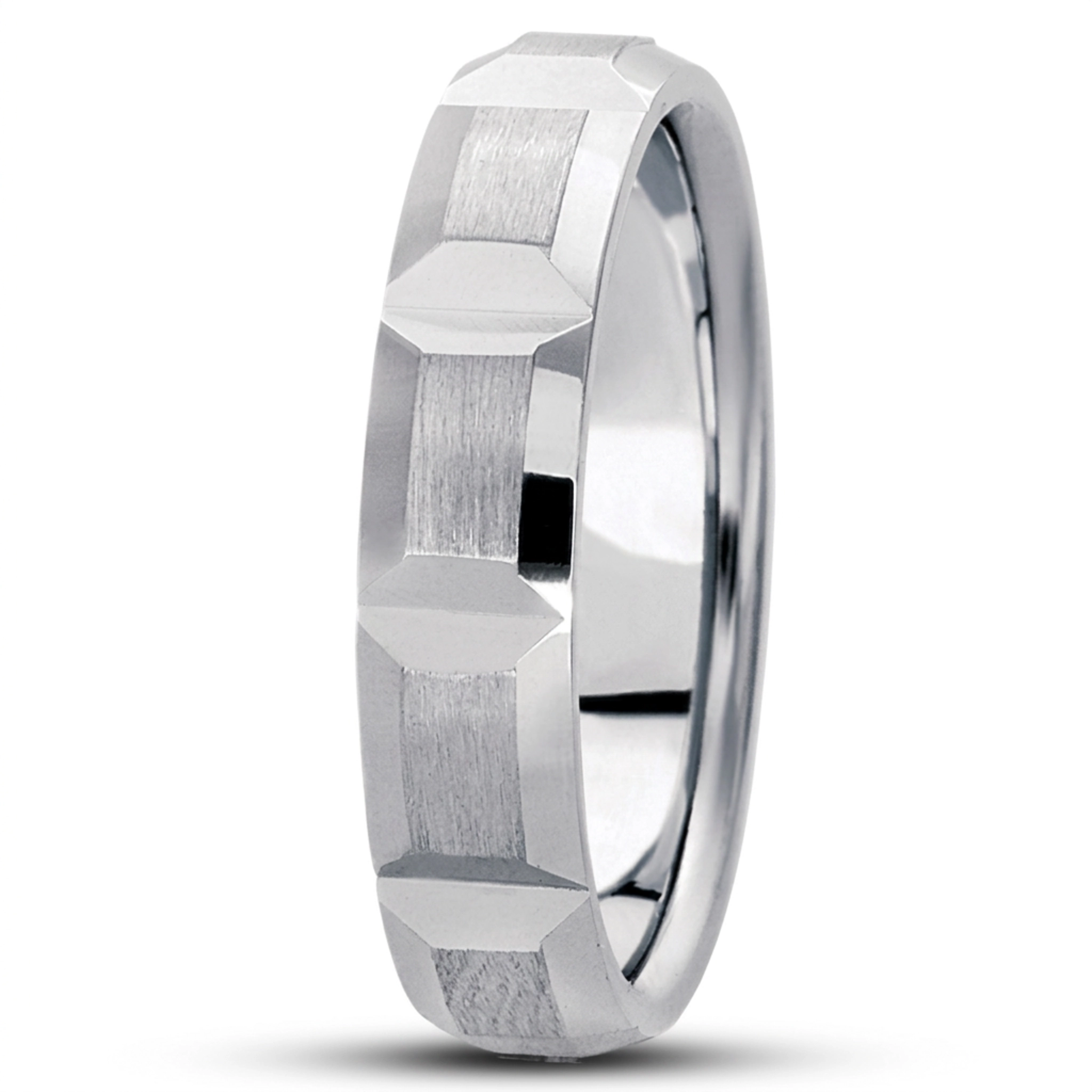 10K white gold 5mm. satin basic-diamond-carved-wedding-ring - alternate view 5