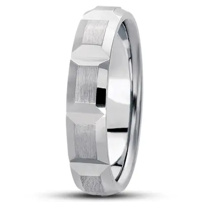 10K white gold 5mm. satin basic-diamond-carved-wedding-ring - alternate view 5 thumbnail