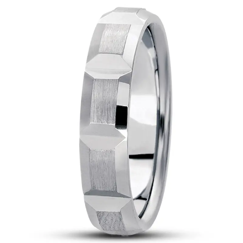 10K white gold 5mm. satin basic-diamond-carved-wedding-ring - alternate view 5