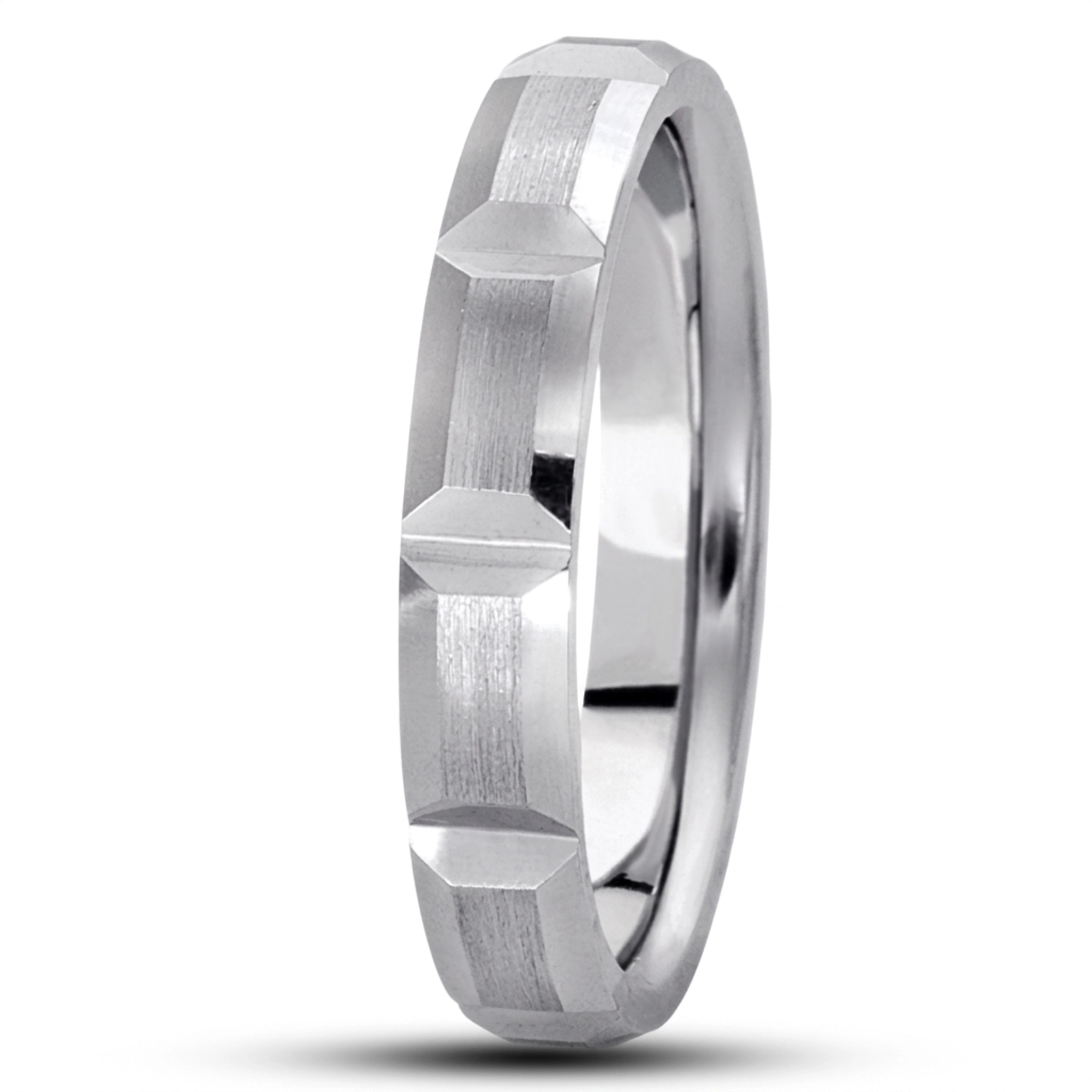 10K white gold 4mm. satin basic-diamond-carved-wedding-ring - alternate view 7