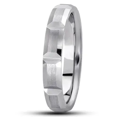 10K white gold 4mm. satin basic-diamond-carved-wedding-ring - alternate view 7 thumbnail