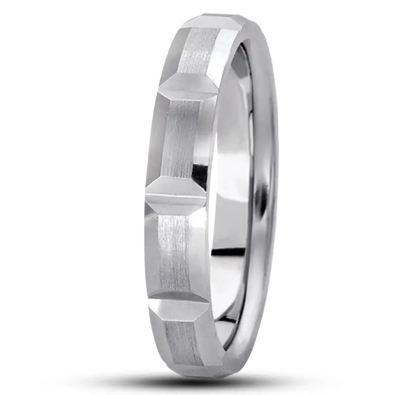10K white gold 4mm. satin basic-diamond-carved-wedding-ring - alternate view 7