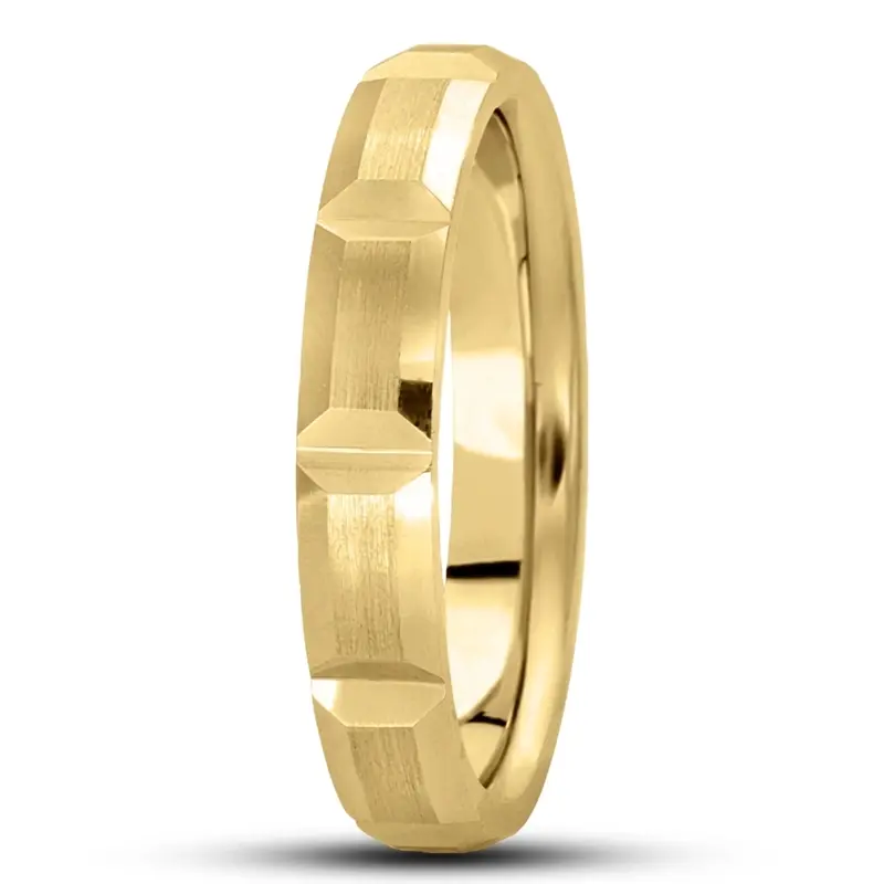 10K yellow gold 4mm. satin basic-diamond-carved-wedding-ring - alternate view 8