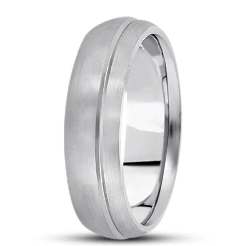 10K white gold 6mm. satin basic-carved-simple-wedding-ring - alternate view 9