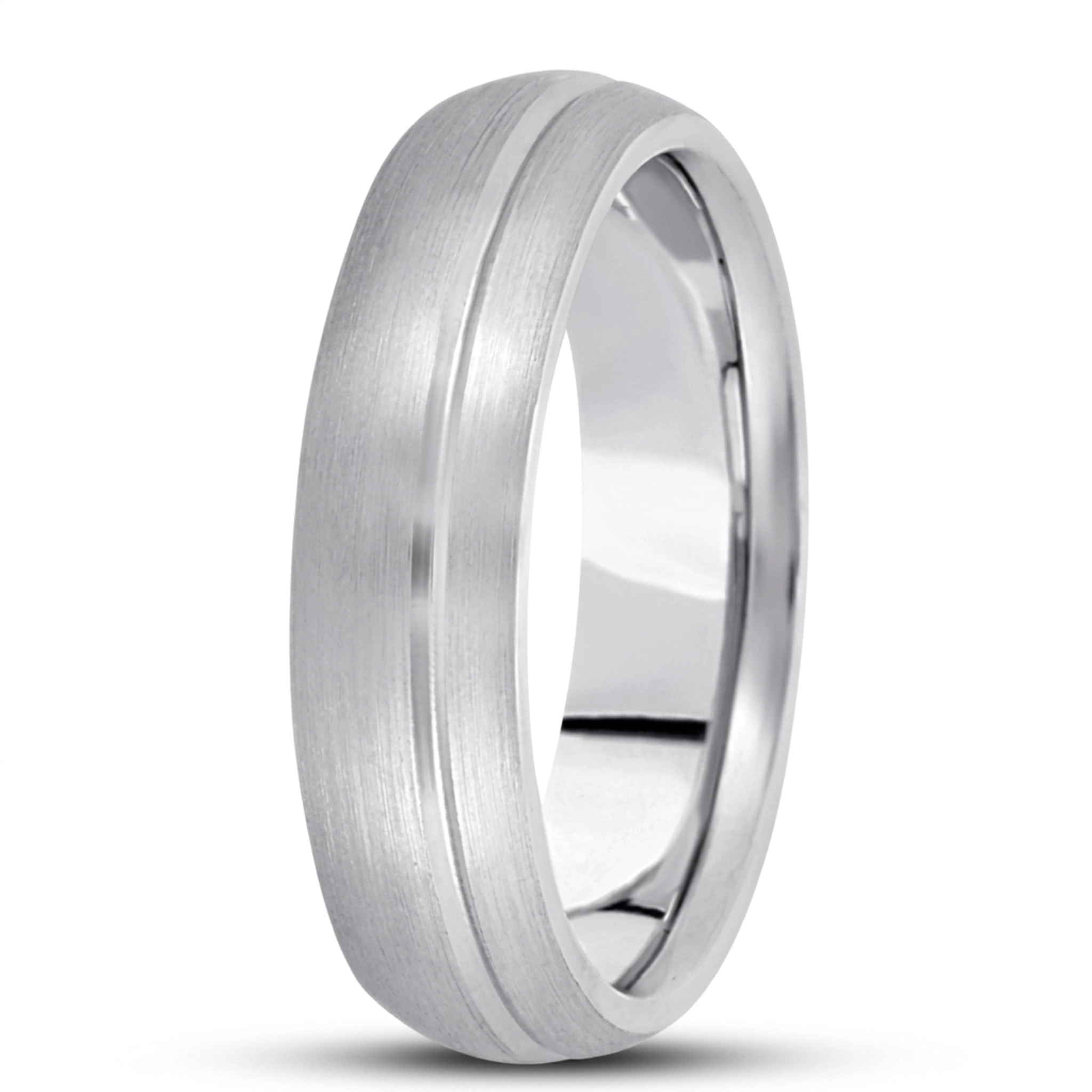 10K white gold 5mm. satin basic-carved-simple-wedding-ring - main view