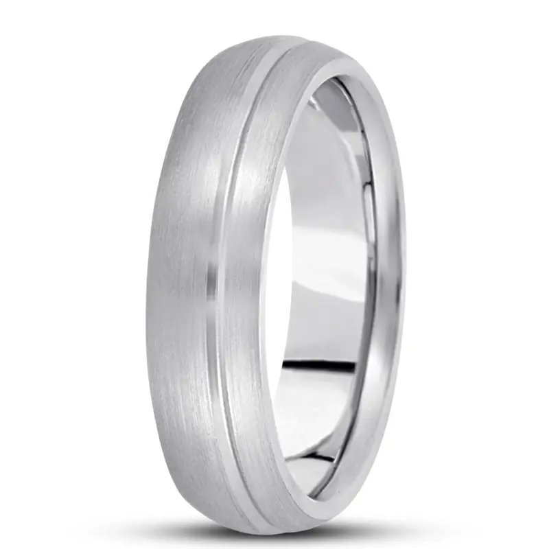 10K white gold 5mm. satin basic-carved-simple-wedding-ring - main view