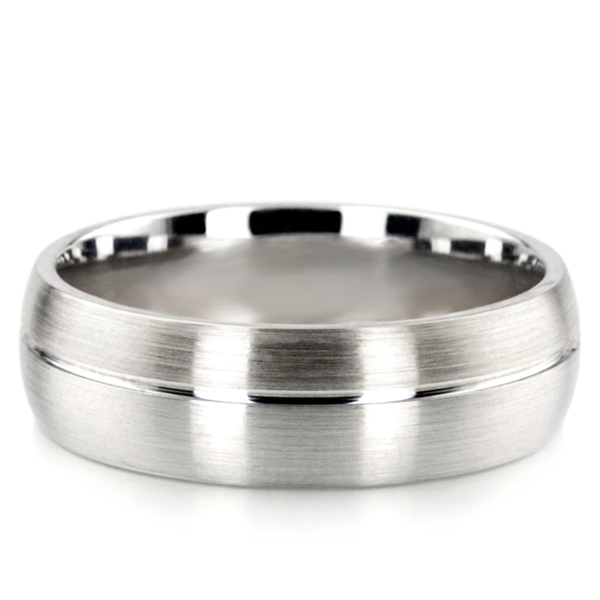 10K white gold 7mm. satin basic-carved-simple-wedding-ring - alternate view 3