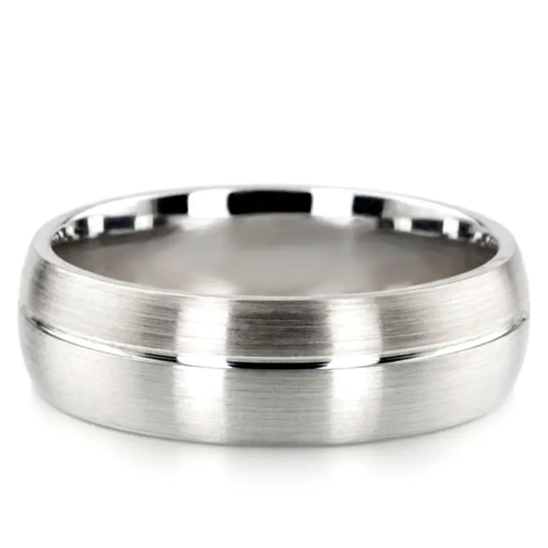 10K white gold 7mm. satin basic-carved-simple-wedding-ring - alternate view 3