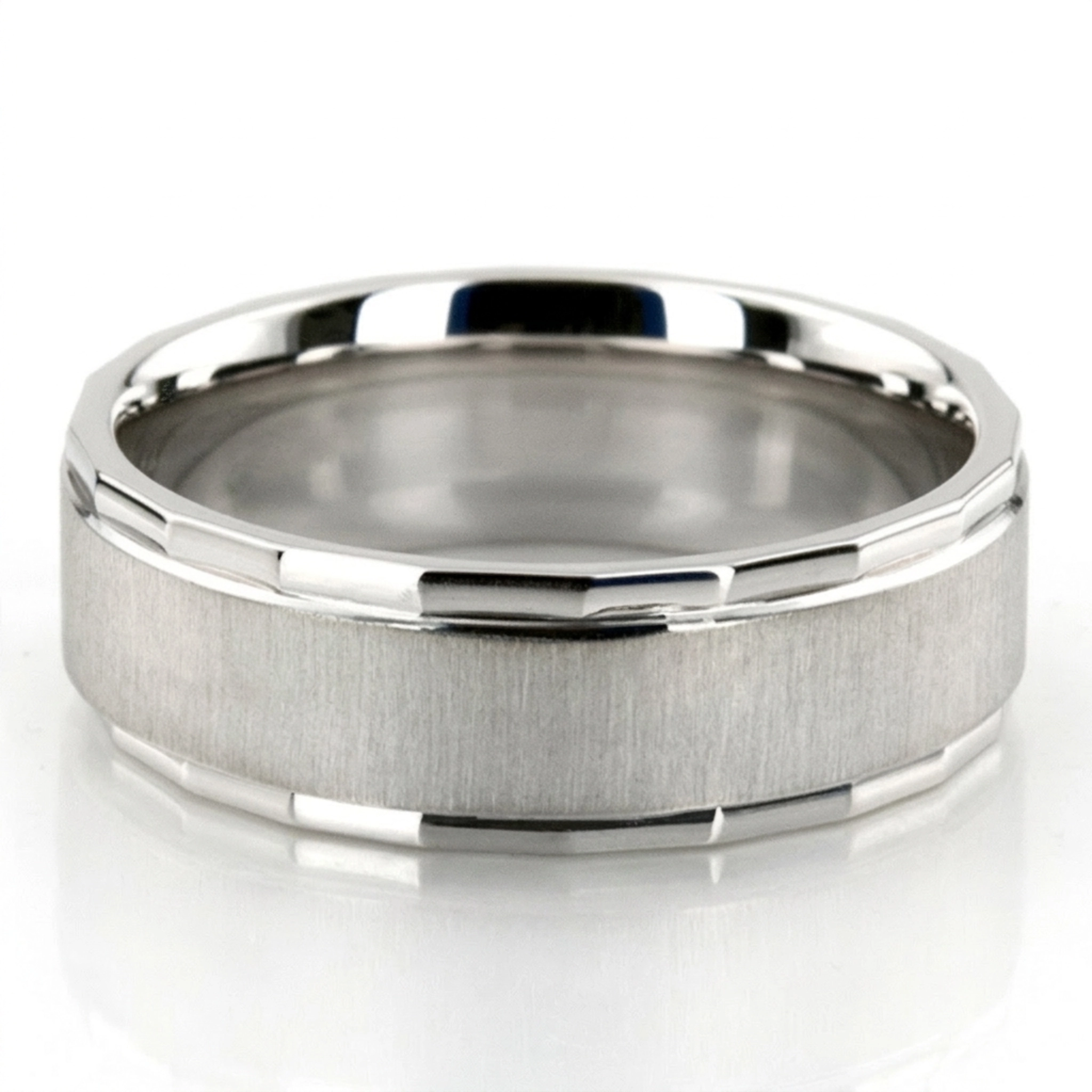 10K white gold 7mm. cross satin basic-diamond-carved-wedding-ring - alternate view 3