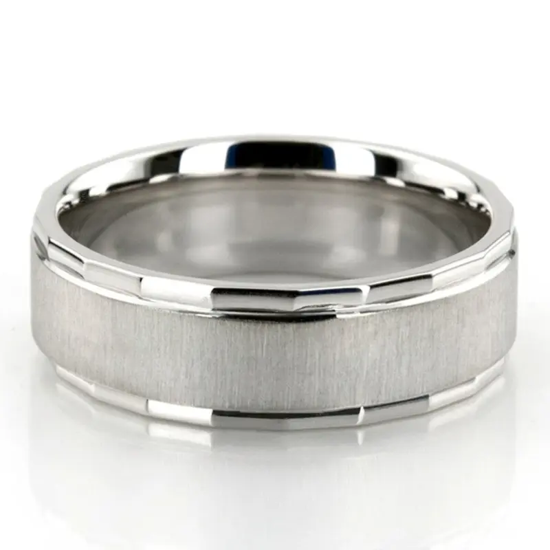 10K white gold 7mm. cross satin basic-diamond-carved-wedding-ring - alternate view 3