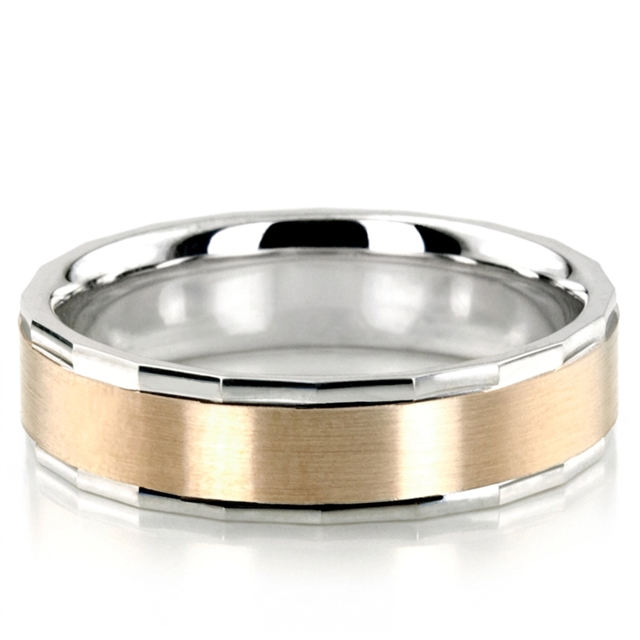 10K white-yellow-white gold 6mm. satin basic-diamond-carved-wedding-ring - alternate view 7