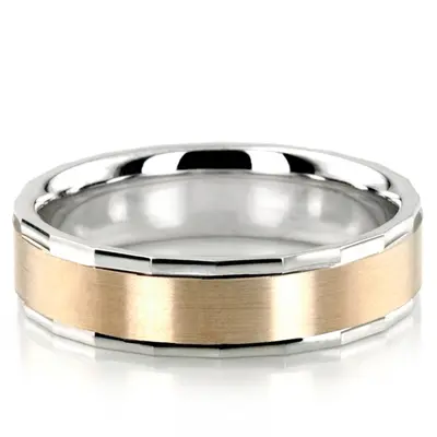 10K white-yellow-white gold 6mm. satin basic-diamond-carved-wedding-ring - alternate view 7 thumbnail