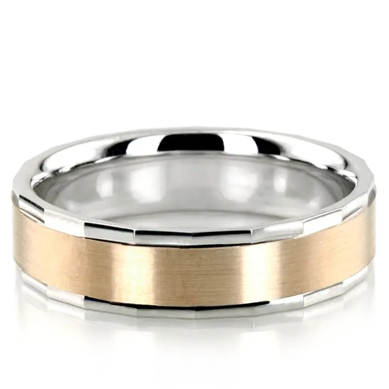10K white-yellow-white gold 6mm. satin basic-diamond-carved-wedding-ring - alternate view 7