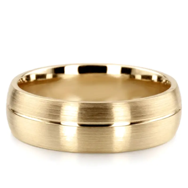 10K yellow gold 7mm. satin basic-carved-simple-wedding-ring - alternate view 5