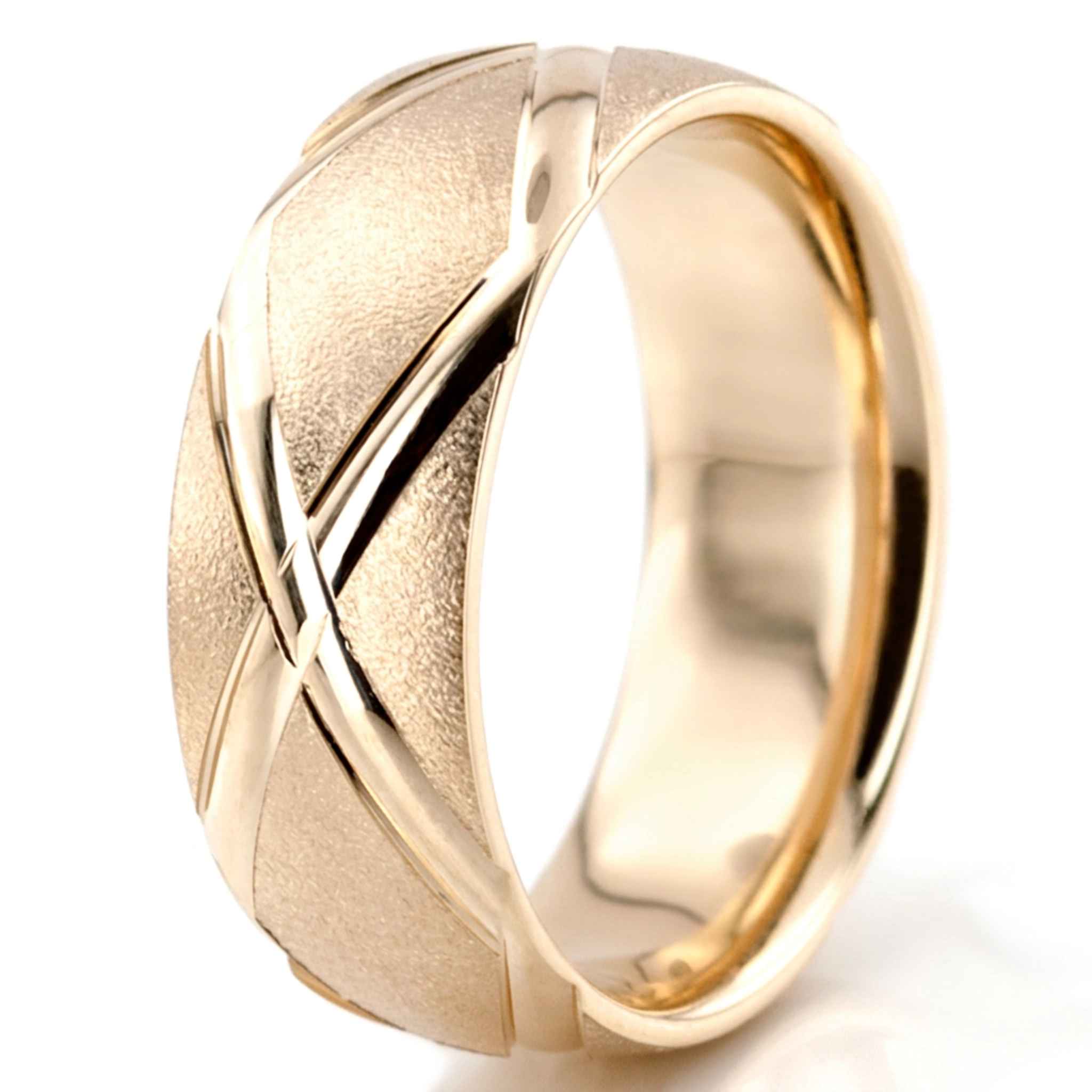 10K yellow gold 7mm. wire matte basic-diamond-carved-wedding-band - alternate view 7