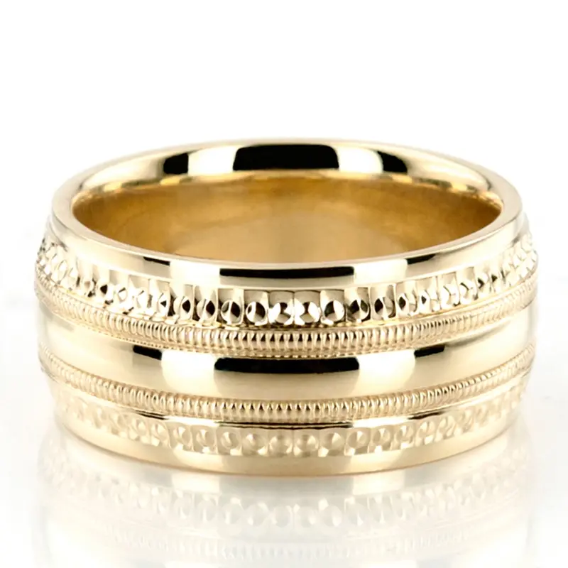 14K yellow gold 8mm. high polish basic-diamond-carved-wedding-ring - alternate view 2