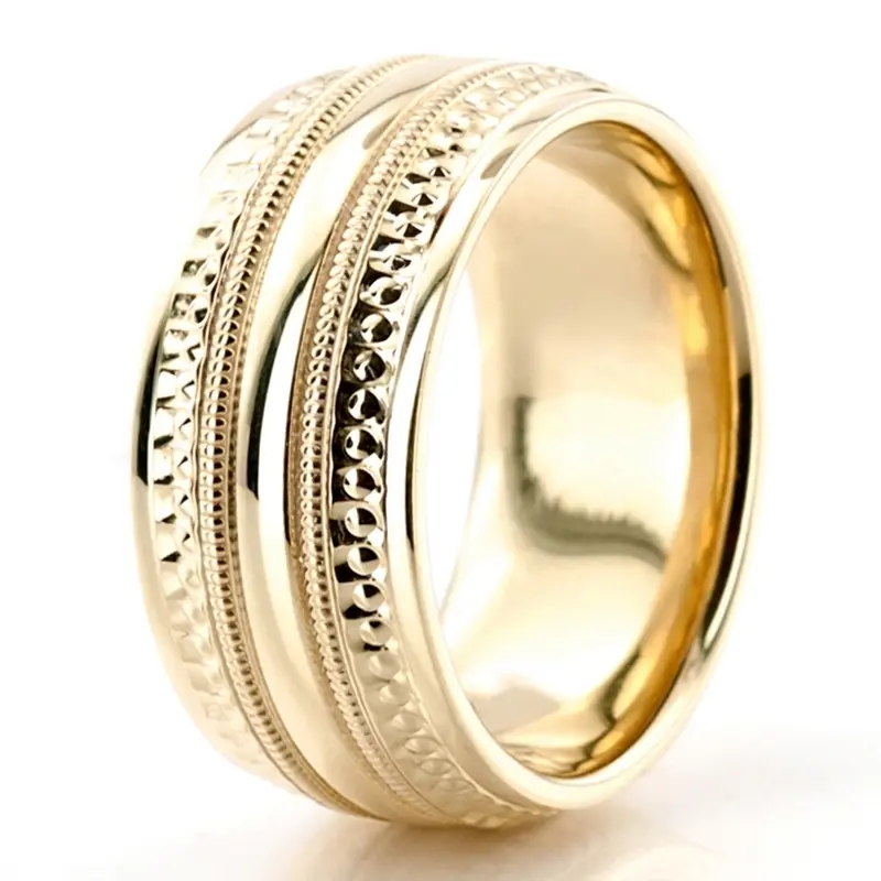 14K yellow gold 8mm. high polish basic-diamond-carved-wedding-ring - alternate view 4