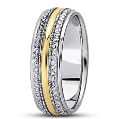 10K white-yellow-white gold 7mm. high polish basic-diamond-carved-wedding-ring - alternate view 5 thumbnail