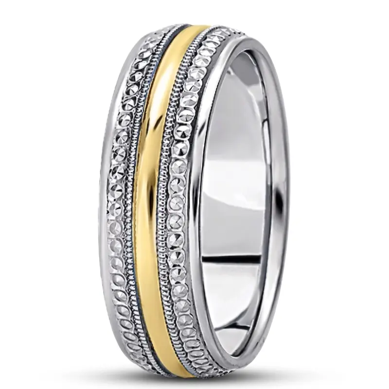 14K white-yellow-white gold 7mm. high polish basic-diamond-carved-wedding-ring - alternate view 5