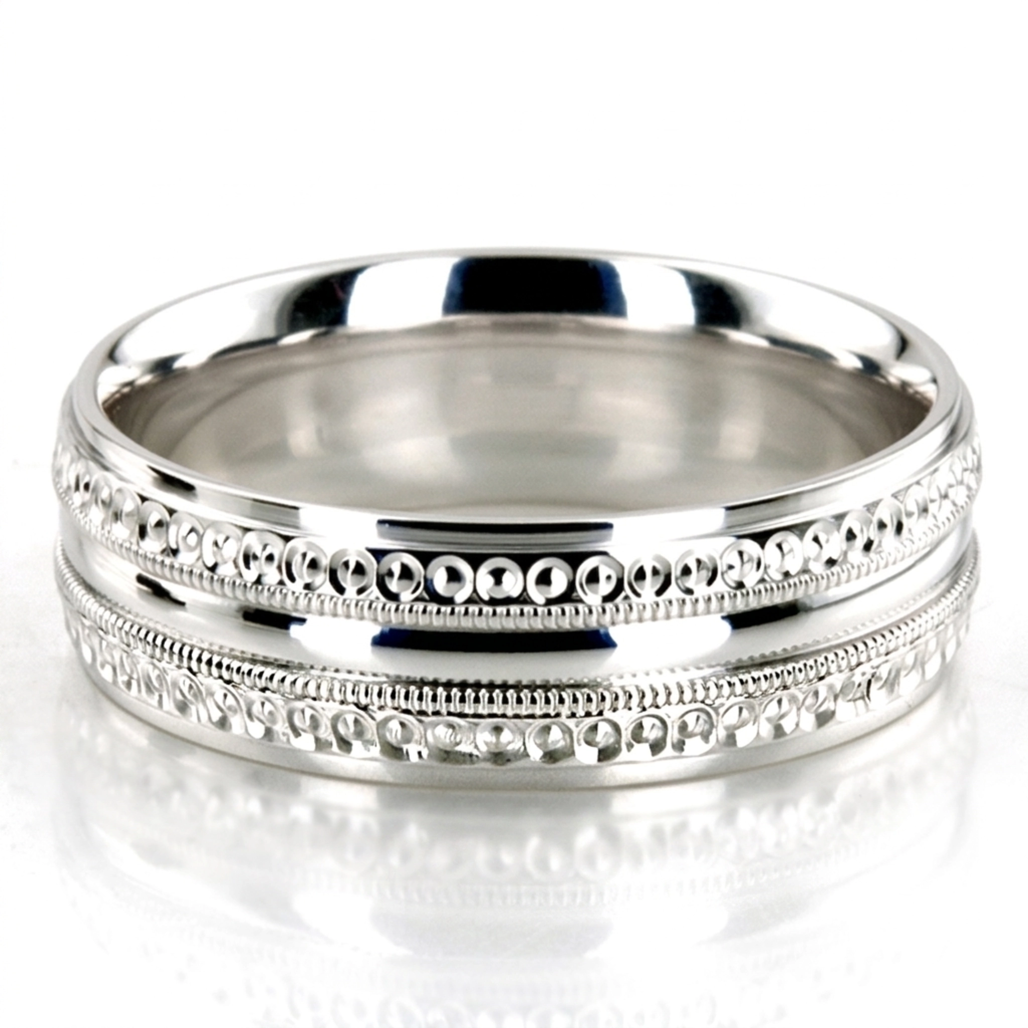 10K white gold 7mm. high polish basic-diamond-carved-wedding-ring - main view