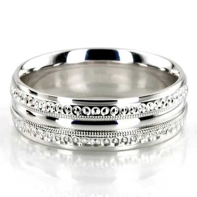 Extravagant Diamond Carved 7mm Wedding Band