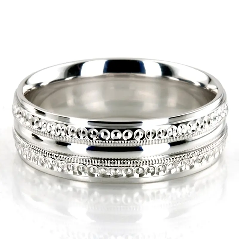 14K white gold 7mm. high polish basic-diamond-carved-wedding-ring - main view