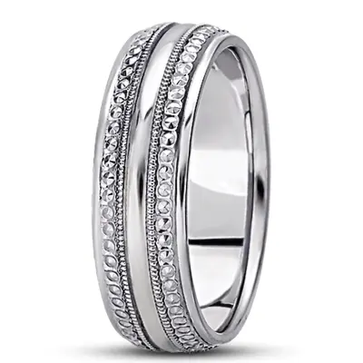 10K white gold 7mm. high polish basic-diamond-carved-wedding-ring - alternate view 3 thumbnail