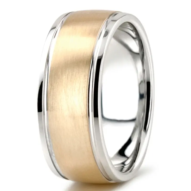 14K white-yellow-white gold 9mm. satin finish two-tone-wedding-band - alternate view 7