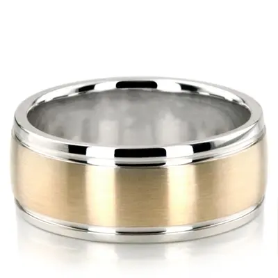 10K white-yellow-white gold 9mm. satin finish two-tone-wedding-band - alternate view 2 thumbnail