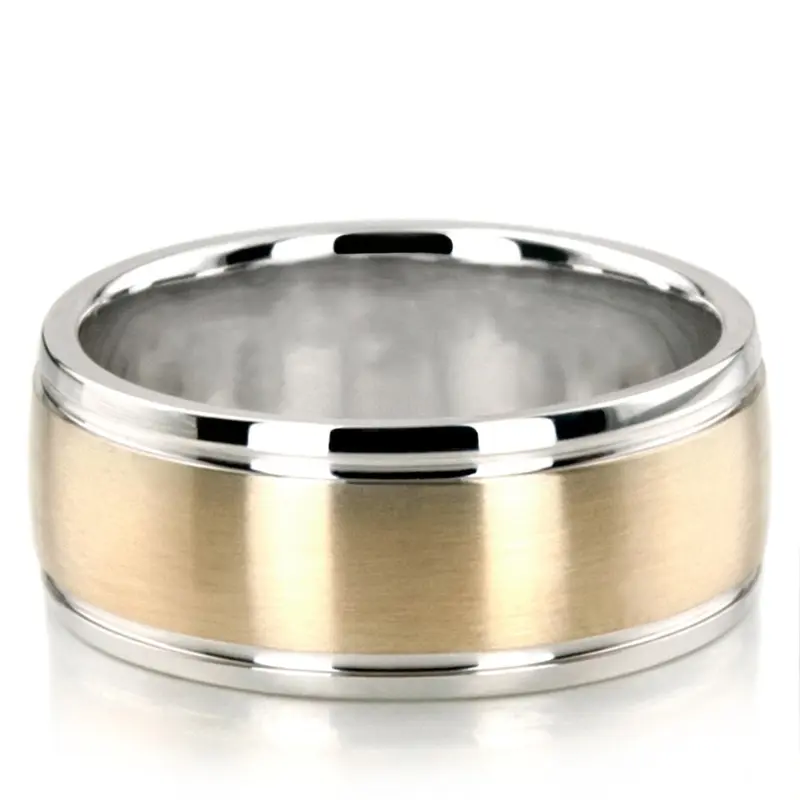 14K white-yellow-white gold 9mm. satin finish two-tone-wedding-band - main view