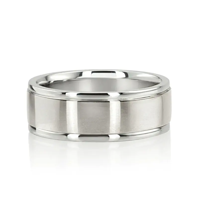 14K white gold 8mm. shiny finish two-tone-wedding-band - alternate view 4