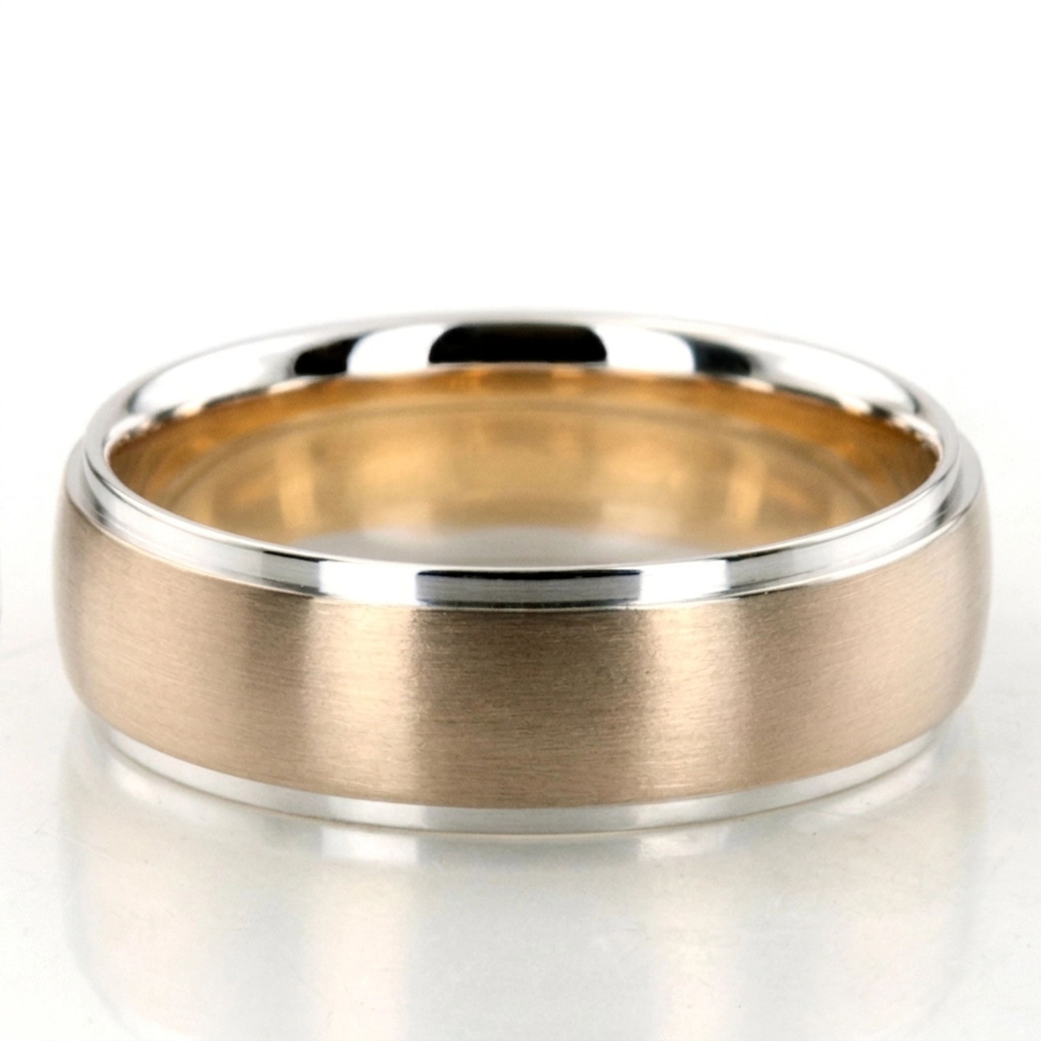 10K white-yellow-white gold 7mm. satin basic-carved-wedding-ring - alternate view 2