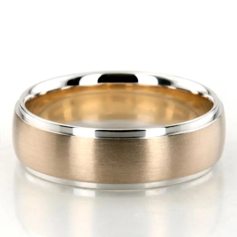 18K white-yellow-white gold 7mm. satin basic-carved-wedding-ring - main view
