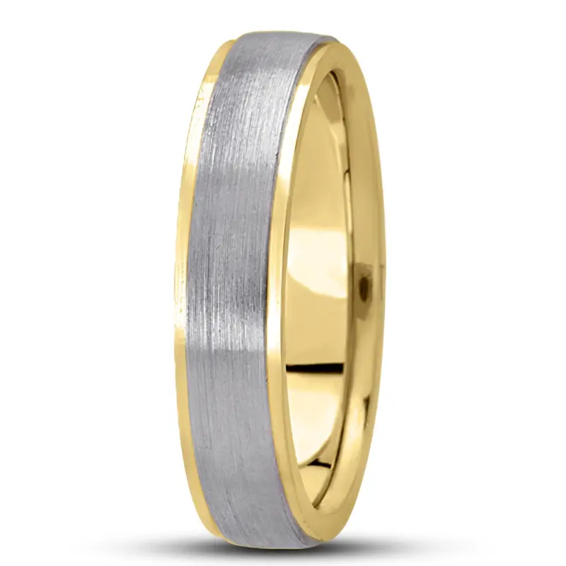 18K yellow-white-yellow gold 5mm. satin basic-carved-wedding-ring - alternate view 6