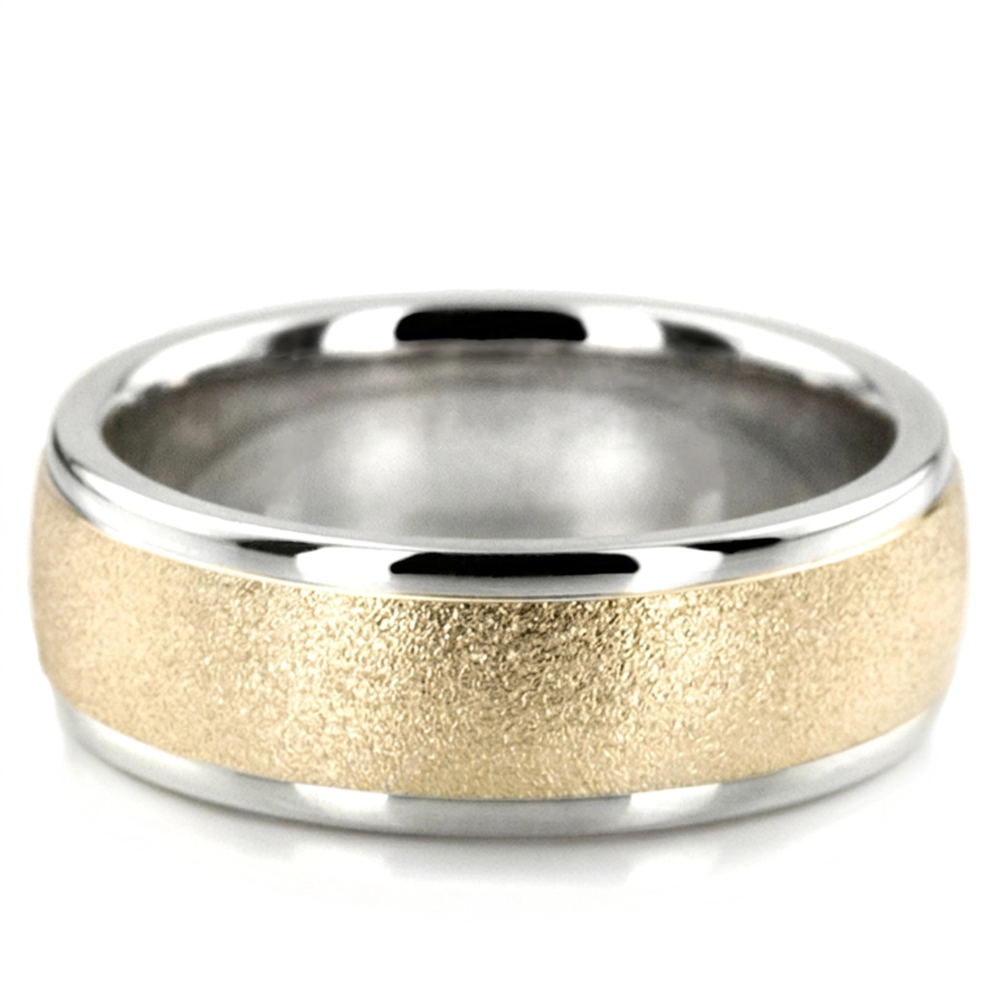 10K white-yellow-white gold 7mm. wire matte basic-carved-wedding-ring - alternate view 3