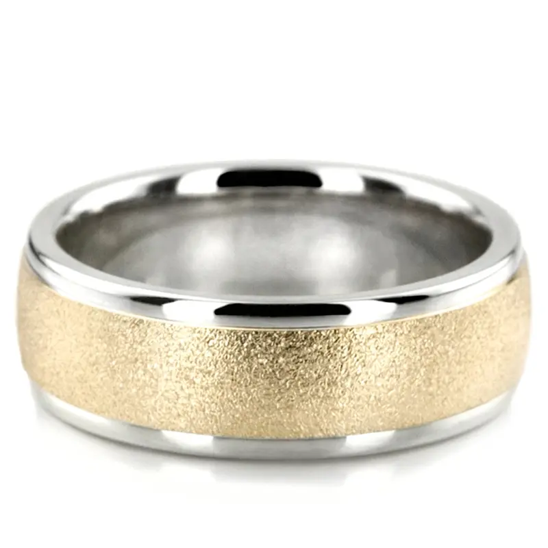 18K white-yellow-white gold 7mm. wire matte basic-carved-wedding-ring - alternate view 2