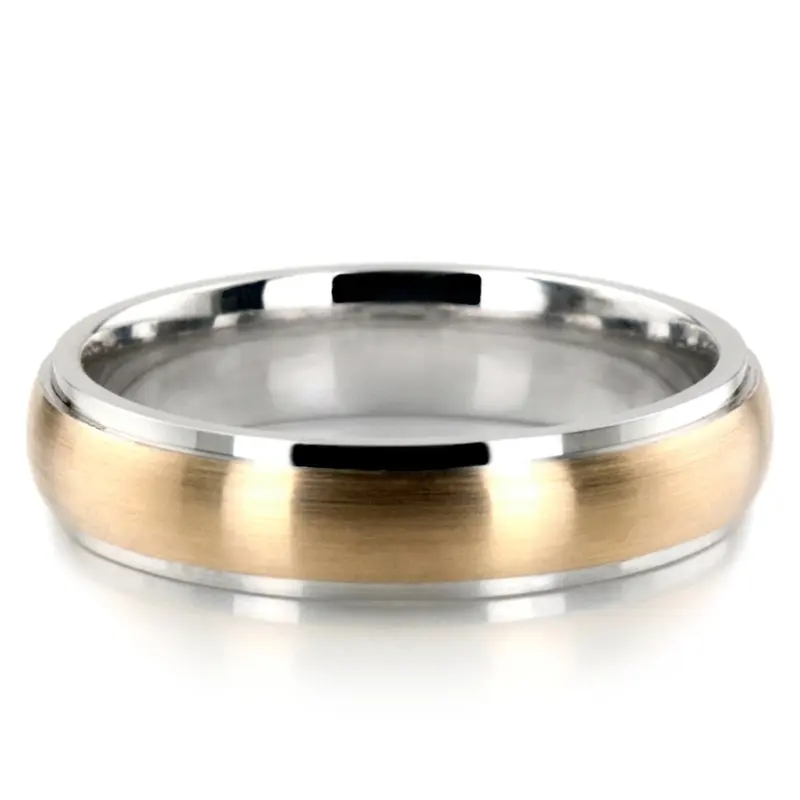 18K white-yellow-white gold 6mm. satin basic-carved-wedding-ring - alternate view 3
