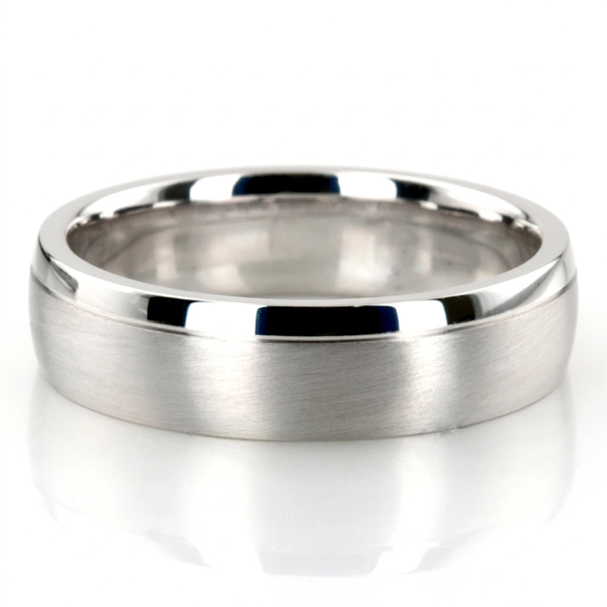 10K white gold 6mm. satin Grooved-Diamond-Wedding-Band - main view