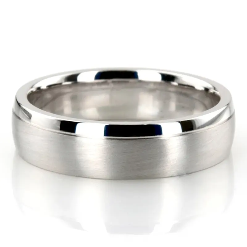 14K white gold 6mm. satin Grooved-Diamond-Wedding-Band - main view