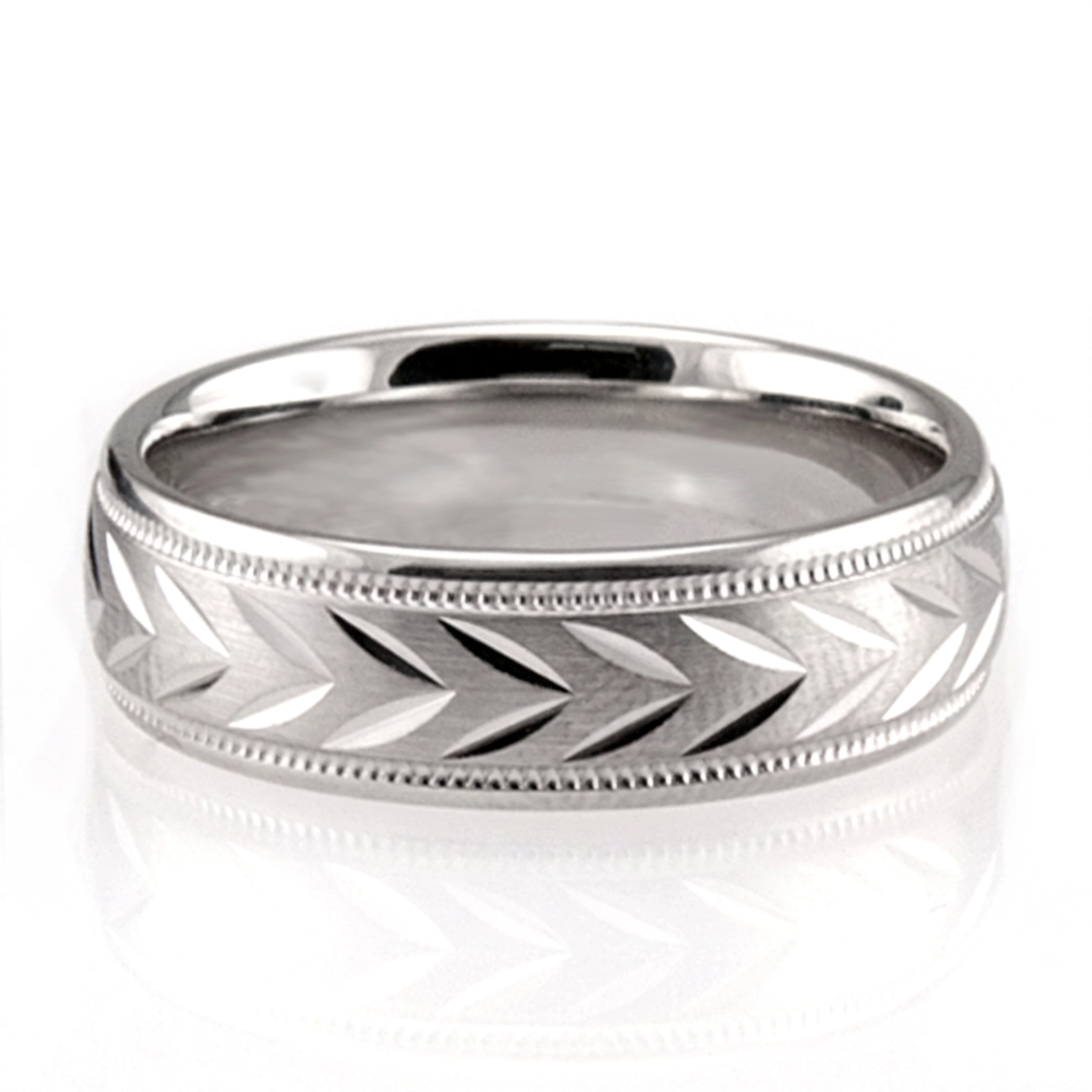 10K white gold 6mm. satin finish diamond-cut-wedding-band - alternate view 2