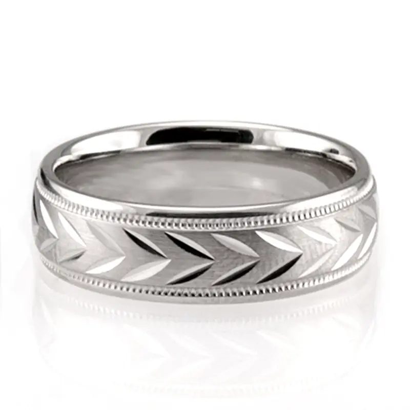 10K white gold 6mm. satin finish diamond-cut-wedding-band - alternate view 2