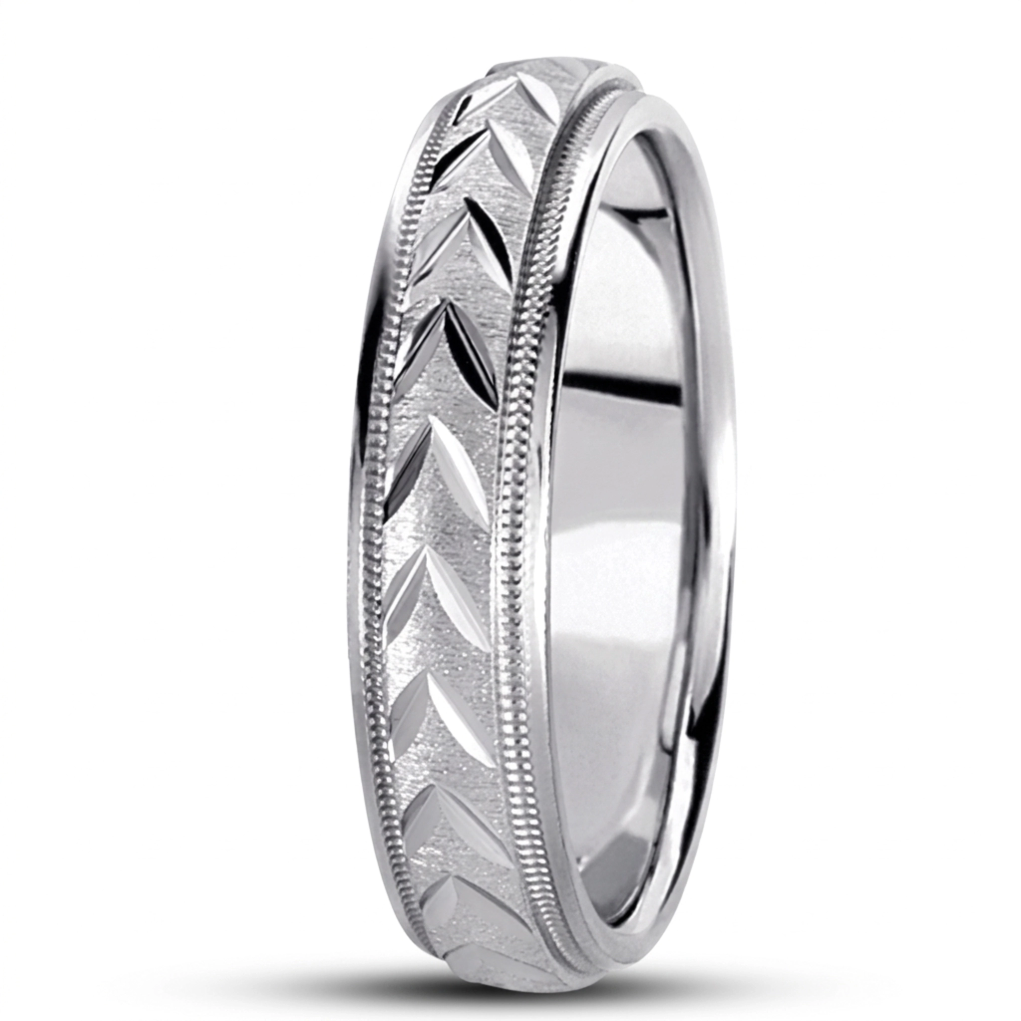 10K white gold 4mm. cross satin diamond-cut-wedding-band - alternate view 4