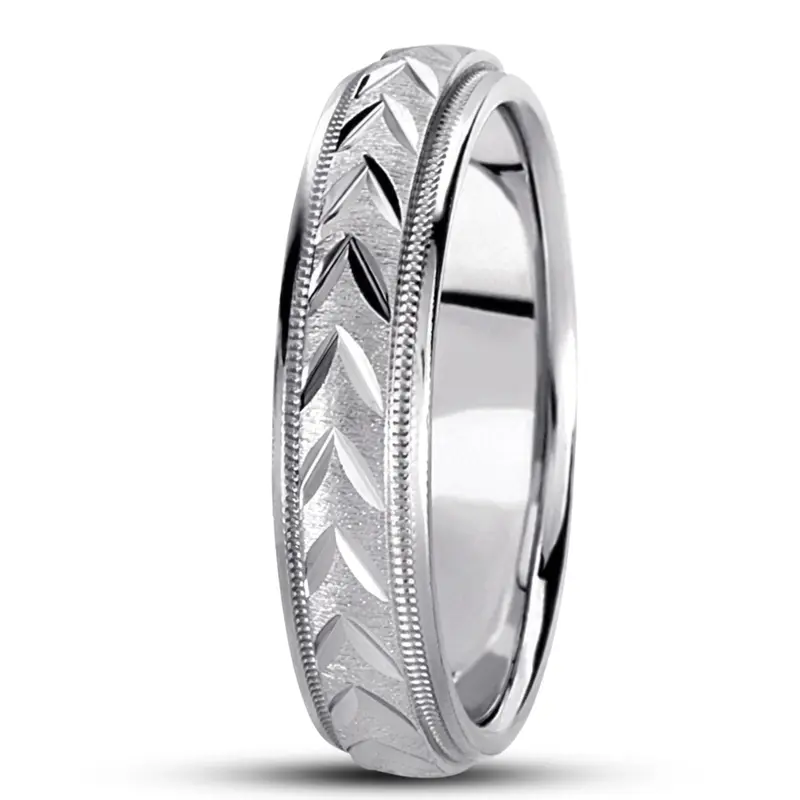 10K white gold 4mm. cross satin diamond-cut-wedding-band - alternate view 4