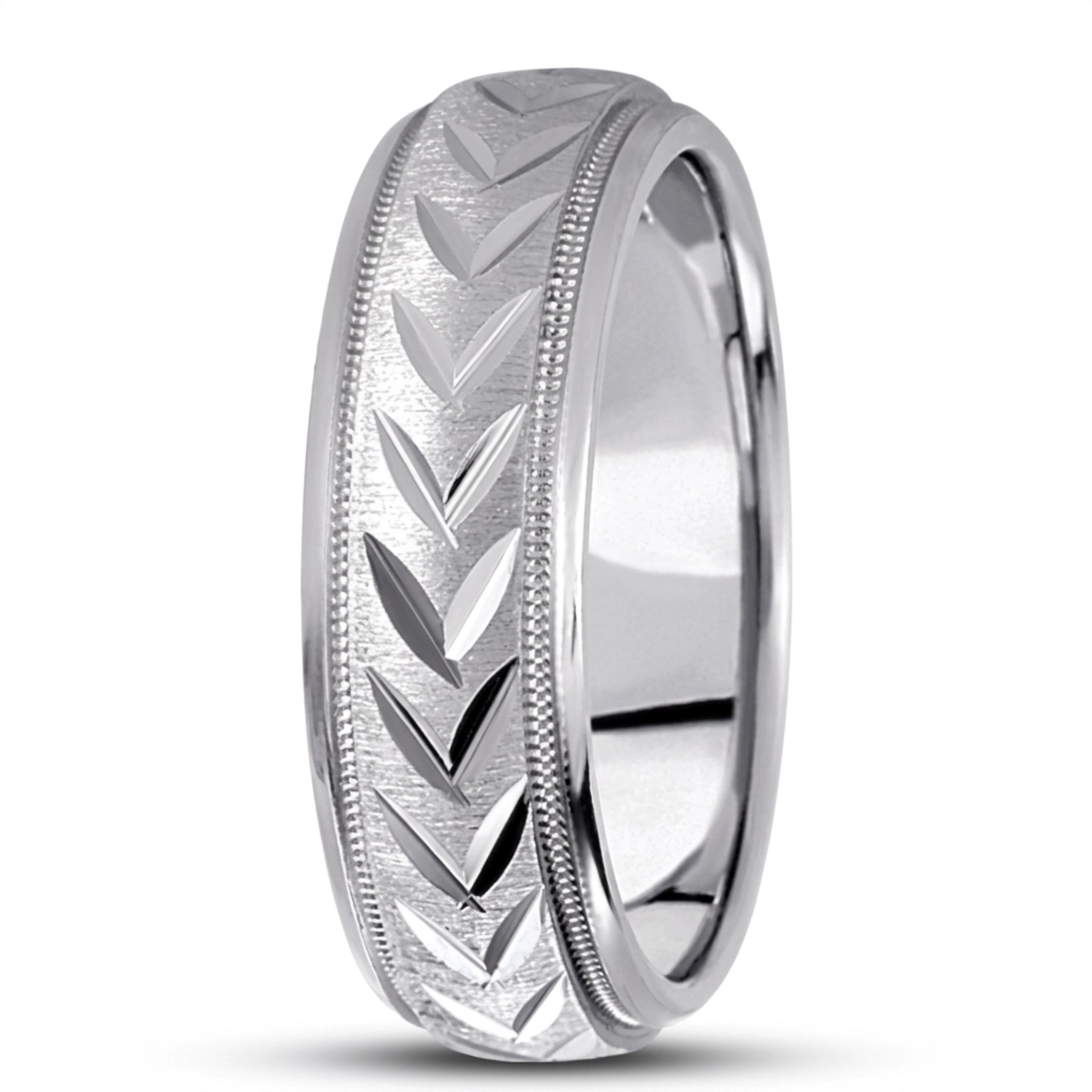 10K white gold 7mm. cross satin diamond-cut-wedding-band - alternate view 5