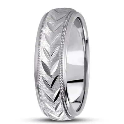 Leaf Design Two-Color Diamond Cut Wedding Ring  - view 5 of 7