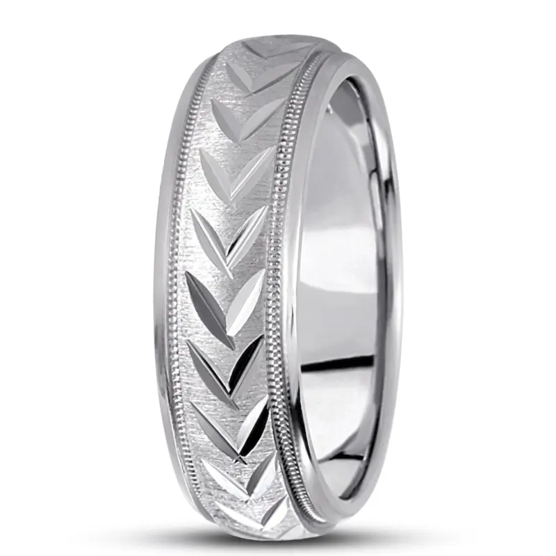 10K white gold 7mm. cross satin diamond-cut-wedding-band - alternate view 5